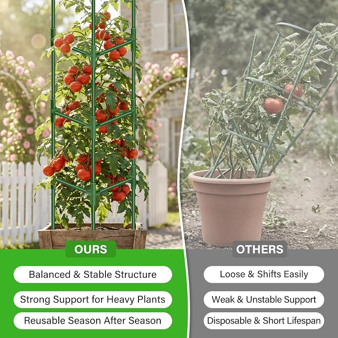 Legigo 4 Pack 65 Inch Tomato Cage for Garden, Heavy-Duty Tomato Trellis Plant Support Stakes, Adjustable Garden Trellis Plant Cage for Climbing Plants Peppers Outdoor Raised Garden Bed and Vegetables