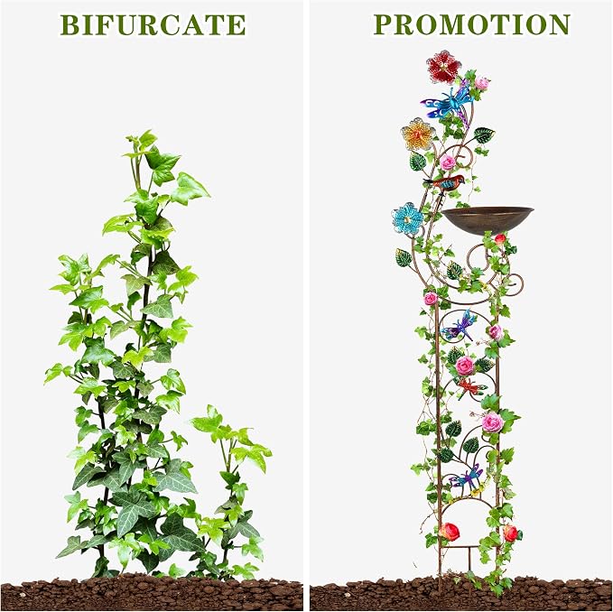 YADOOLIFE 57” Bird Bath with Garden Trellis for Climbing Plants Outdoor, Small Decorative Trellises Metal Birdbath Bird Baths, 1 Piece (Dragonfly)