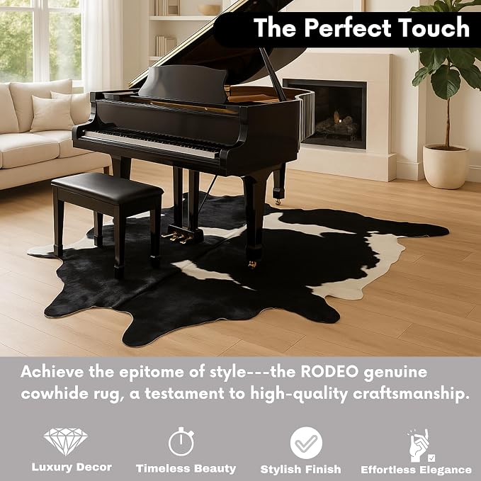 rodeo Genuine Cowhide Rug - Real Cow Hide Rug Large for Living Room & Bedroom - Western Rugs for a Natural Western Home Decor Ambiance - Rustic Cow Print Carpet Decor - 5x7 ft, Black and White