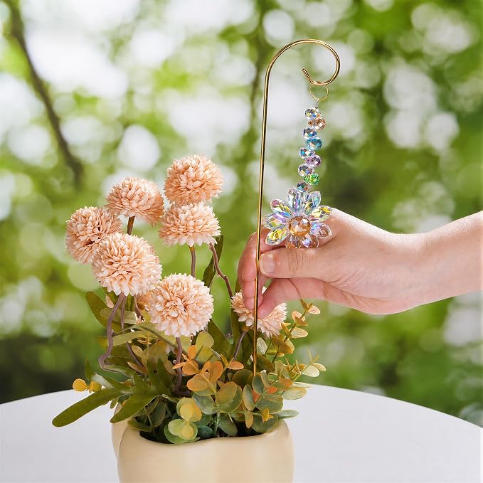 H&D HYALINE & DORA 6 Pcs Colorful Crystal Sunflower Suncatcher Plant Stake Plant Stake with Golden Small Trellis Indoor Outdoor Garden Sun Catchers Decor