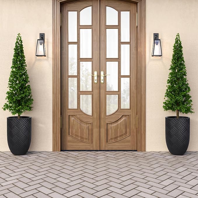 Oakrain 17.7" Tall Planter for Indoor Plants, Large Flower Pot with Handcrafted Herringbone Texture, Modern Floor Planter for Front Porch, Patio, Living Room, Black