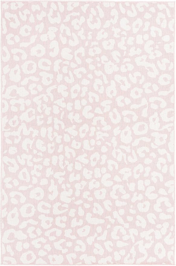 Unique Loom Outdoor Safari Collection Area Rug - Leopard (5' 3" x 7' 10" Rectangle, Pink Ivory/ Ivory)