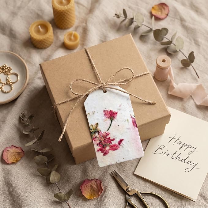 50Pcs Plantable Pink Seed Paper Tags with Wildflower Seeds, Writable & Plantable Present for Moms, Plant Lover, Teachers, Ideal for Weddings, Baby Shower Favors, Memorial, & Celebrations