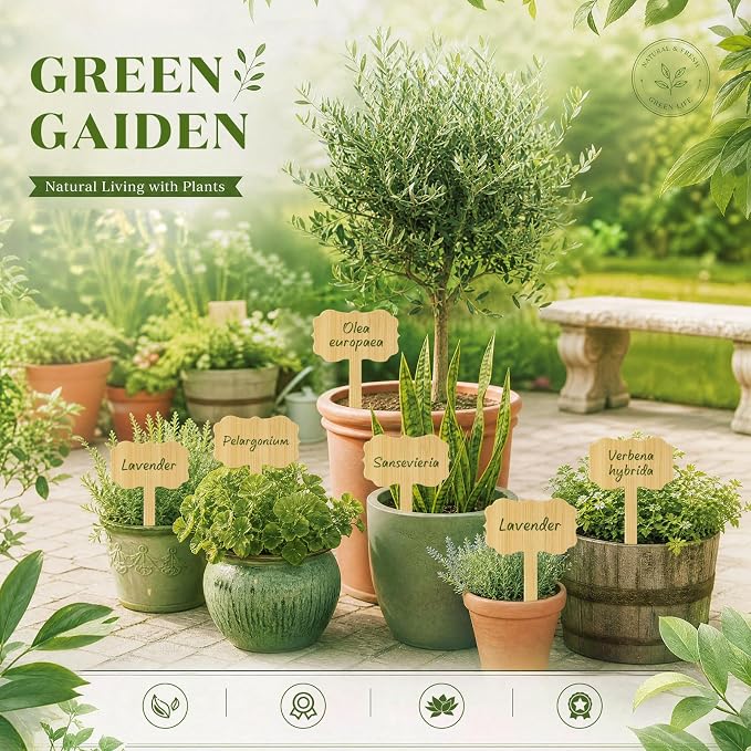Hicarer 30 Pcs 9.4" x 5" Extra Large Bamboo Garden Markers, Retro Style Natural Wood T-Type Large Plant Labels for Herbs, Flowers & Vegetables – Easy to Read Full-Size Tags for Garden Outdoor