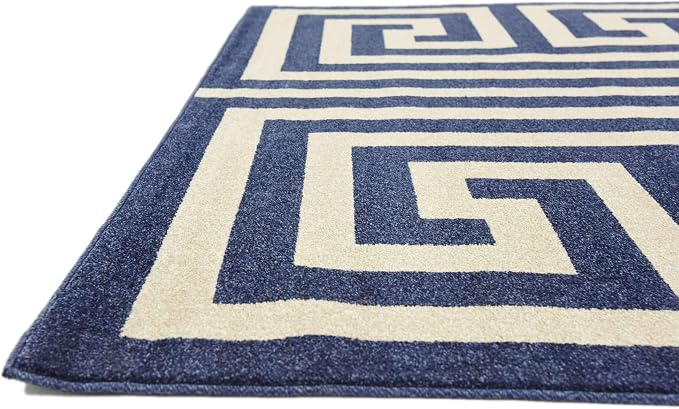 Unique Loom Athens Collection Classic Geometric Modern Border Design Area Rug (7' 0 x 10' 0 Rectangular, Navy Blue/ Beige)