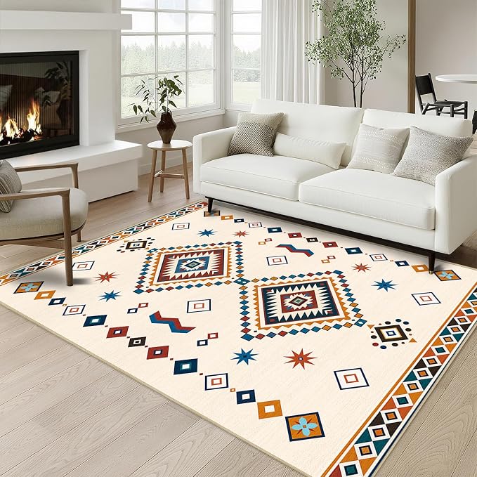 Moroccan 3x5 Area Rug for Bedroom Boho Geometric Western Tribal Rug Soft Southwestern Washable Rugs Non Slip Low Pile Carpet for Nursery Home Office
