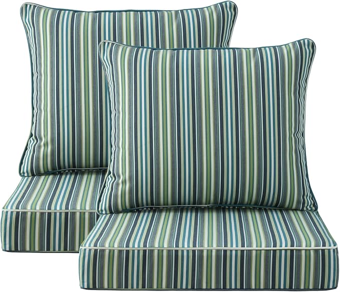 Unimatta Sunbrella Outdoor Patio Chair Cushions Set, 24" x 24"(24x24 Back), Set of 2, Water-Repellent, Fade Resistant, Deep Seat Bottom and Back Cushion for Backyard, Couch, Sofa, Troupe Caribbean