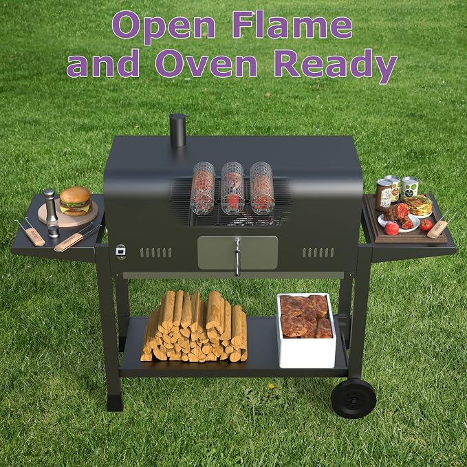 Rolling Grill Basket, Grilling Baskets for Outdoor Grill, REMOVABLE HANDLE, Anti-Scorch Stainless Steel BBQ Net Tube for Meat, Shrimp, Vegetables, BBQ Gifts for Dad, Husband (Octagon)