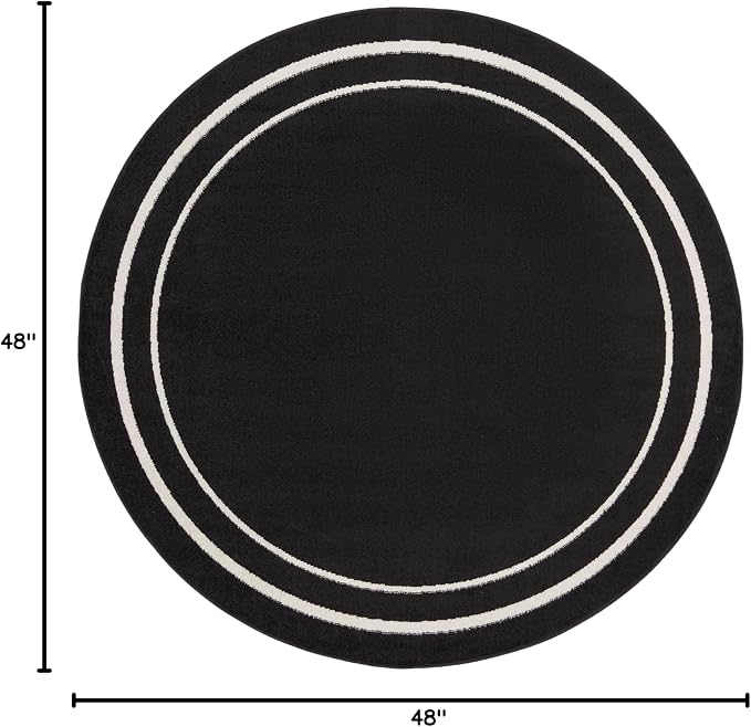 Nourison Home Nourison Essentials Black Ivory 4' x Round Area Rug - Easy Clean, Non Shedding, Bed Room, Living Room, Dining Room, Kitchen (4' x Round)