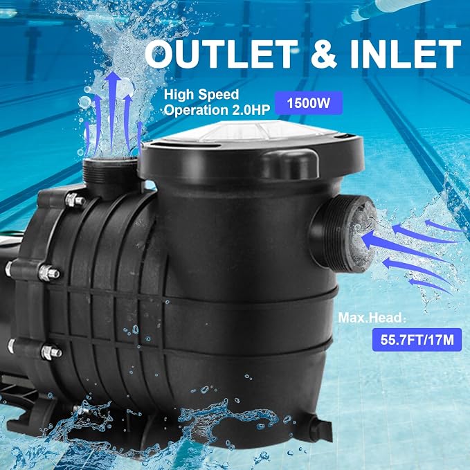 Inground and Above Ground Pool Water Pump,Swimming Pool Pump, Dual Voltage 110-120V/220-240V 1500W High Flow Pool Pump, with Strainer Basket (2.0HP)