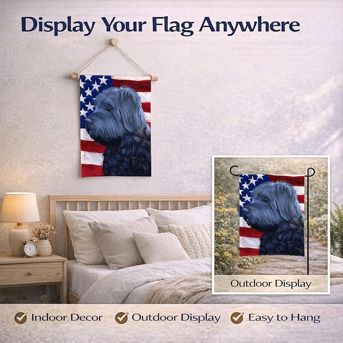 Caroline's Treasures CK6453GF Bouvier des Flandres American Flag Garden Flag Mailbox Flag Decorative Yard Flag Banner Outside Patio Artwork Yard Flower Beds, Garden Size, Multicolor