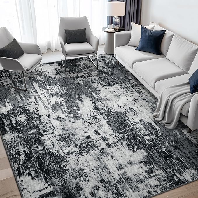 RELEANY Washable 5'x8' Abstract Area Rug for Living Room Black White | Carpet for Bedroom, Kitchen, Office, Hallway and Entryway, Printed Pattern, Non‑Slip, Soft, Stain‑Resistant, Easy to Clean