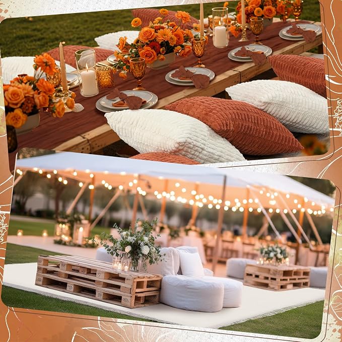 Beeveer 14 Pack Picnic Kit 91 x 71 Inch Extra Large Outdoor Boho Picnic Blanket with Terracotta Table Runner, 6 Throw Pillow Cover 6 Napkin Woven Cotton Yarn Washable Beach Blanket for Camp Wedding