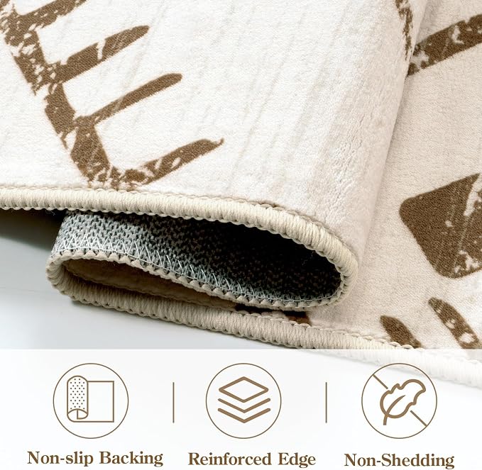 LIVEBOX Moroccan 8x10 Area Rug, Beige Washable Rugs for Living Room Bedroom, Non Slip Western Tribal Rug Low Pile Geometric Large Area Rugs Diamond Carpet for Dining Room, Nursery Room, Playroom Boho
