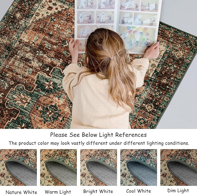 Moynesa Ultra-Thin Washable Round Rug - 6ft Large Dining Room Round Area Rug, Vintage Living Room Mat Stain Resistant Office Carpet for Bedroom Mudroom Kitchen Apartment Basement Foyer