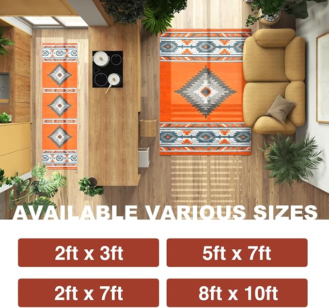 YHSF Southwestern Area Rug - Anti Static & Washable - Orange, 2 ft x 3 ft | Soft Native American Tribal Floor Rugs for Living Room, Bedroom, Hallways, and More - Easy-to-Clean Home Decors