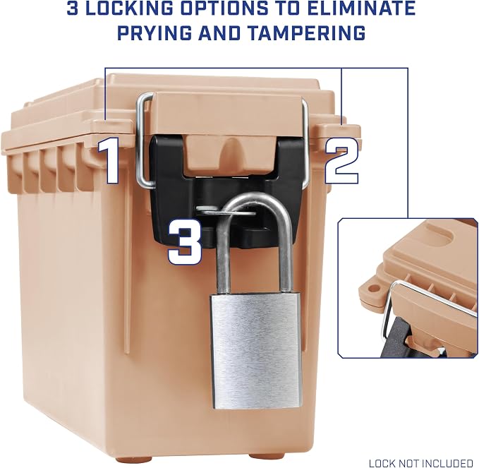 Sheffield Ammo Box Made in USA, Stackable Lockable Ammo Storage Box, Tan | Lockable Storage Box, Water and Dust Resistant Dry Box, Secures Hunting Gear, Gun Accessories, Supplies, and Bullets