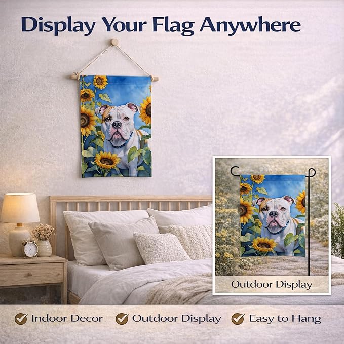 Caroline's Treasures DAC6006GF American Bulldog in Sunflowers Garden Flag Mailbox Flag Decorative Yard Flag Banner Outside Patio Artwork Yard Flower Beds, Garden Size, Multicolor
