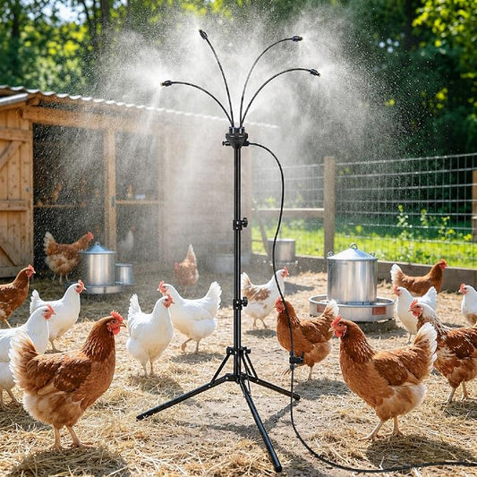 BobbleT Standing Misters for Chicken Coop, 5.3 FT Adjustable Poultry Cooling Misting System, 360° Full Coverage Cooling Portable Water Mister for Outside Patio, Helps Relieve Heat Stress, Reduce Dust