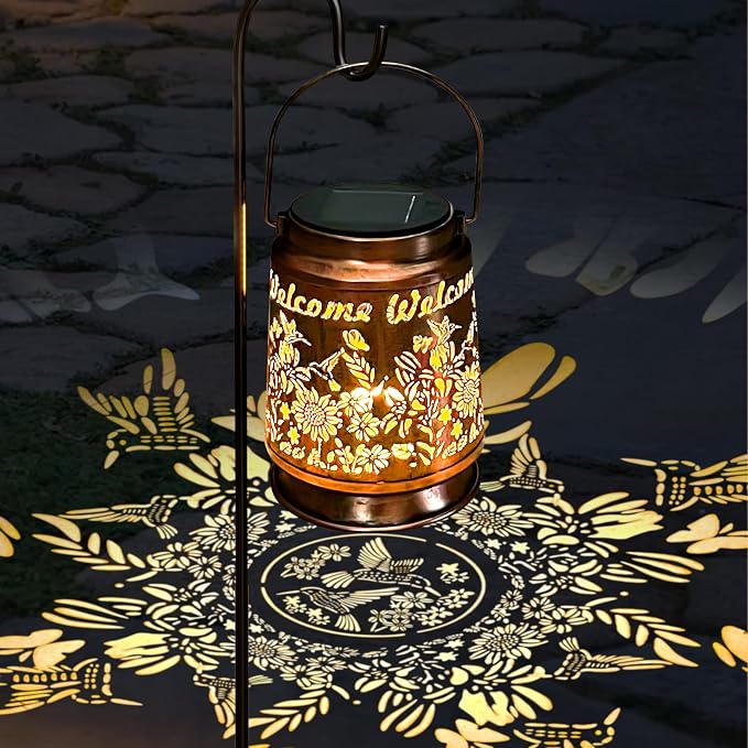 KY&BOSAM Solar Lanterns Outdoor Waterproof Unique Sunflower Garden Decor Birthday Gifts for Women Mom Grandma Hang Solar Lights Metal Solar Powered Decoration Outside for Yard Patio Backyard Pathway