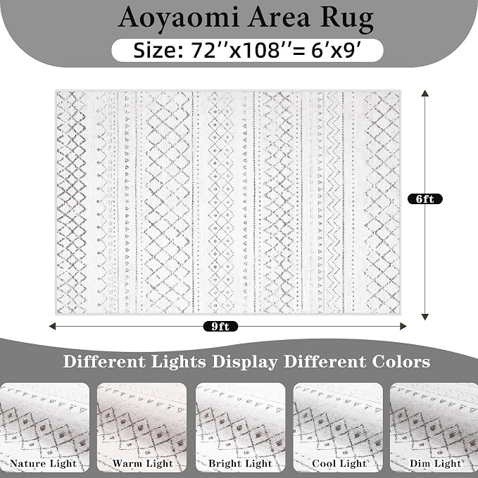 Area Rug for Living Room 6x9: Large Washable Boho Moroccan Rugs Geometric Neutral Rug, Non-Slip Foldable Morden Farmhouse Indoor Floor Carpet for Bedroom Dining Table Home(Dark Grey,6X9)
