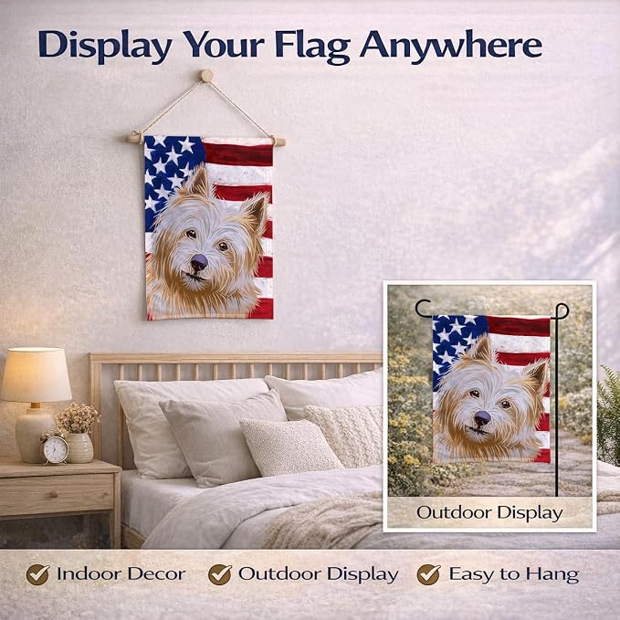 Caroline's Treasures CK6633GF Norwich Terrier Dog American Flag Garden Flag Mailbox Flag Decorative Yard Flag Banner Outside Patio Artwork Yard Flower Beds, Garden Size, Multicolor