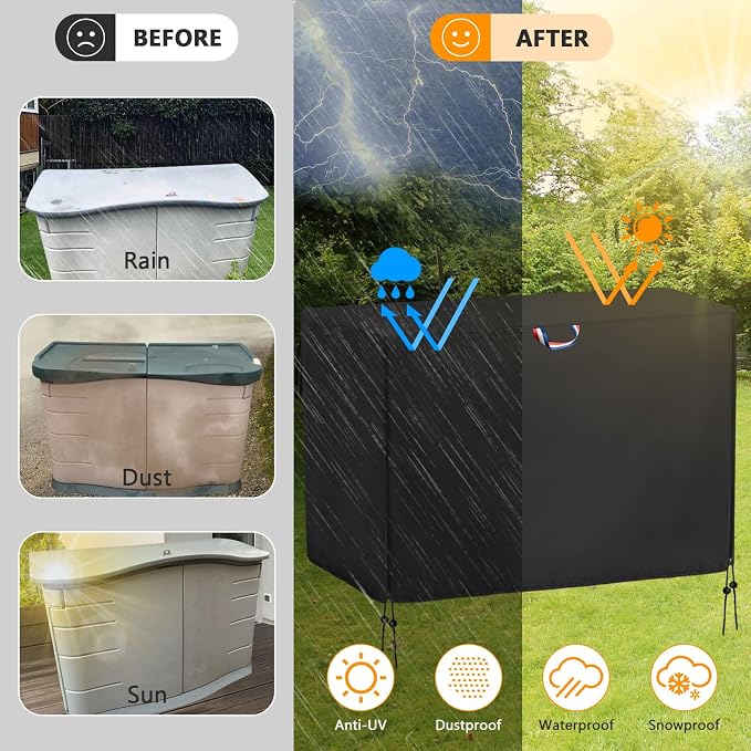 55 In Outdoor Storage Deck Box Cover for Rubber Maid Storage Shed 4.5Ft | 55.5x29x35,Waterproof Dustproof Heavy Duty Oxford Fabric,Small Horizontal Resin Rubber Tool Box Storage Cover with Zipper