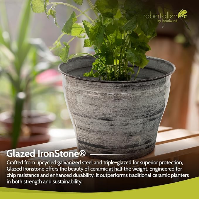 Headwind Glazed Ironstone Vanhorne Collection – 12" Luna Brown Decorative Plant Pot – Lightweight & Triple Coated w/Drainage Flower Pots for Indoor Plants & Outdoor Planter Use by Robert Allen