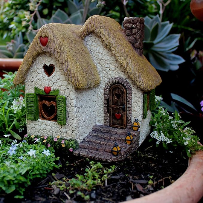PRETMANNS Fairy Garden Houses for Outside – 7 Inch Fairy House with Opening Door – Miniature Fairy Garden Accessories Outdoor for Adults – Durable Fairy Village Décor