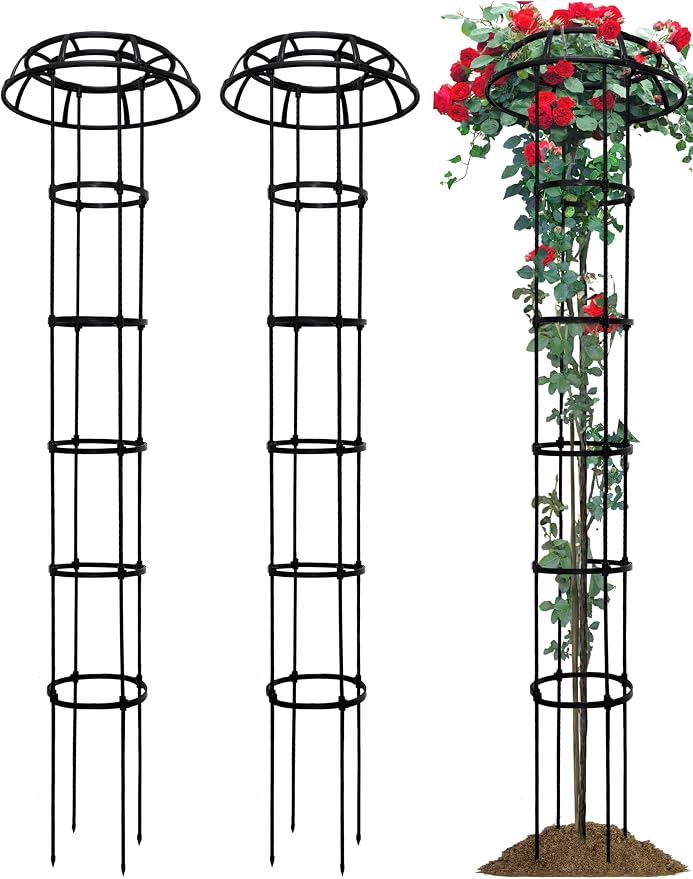 2 Pack Umbrella Top Trellis for Climbing Plants, 76 Inch Tall Adjustable Plant Support for Outdoor Indoor Garden, Sturdy Metal Core with Plastic Coating, Black
