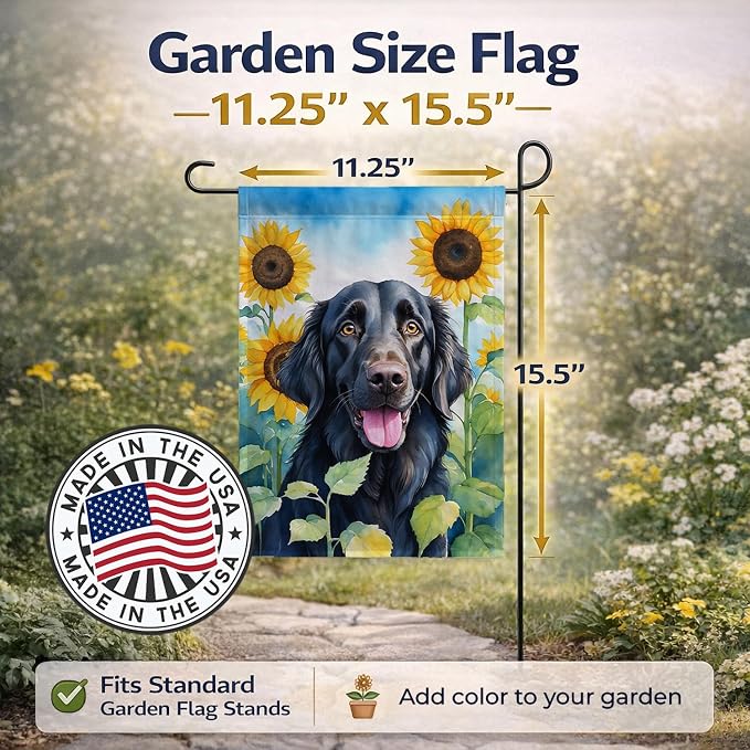 Caroline's Treasures DAC6078GF Flat-Coated Retriever in Sunflowers Garden Flag Mailbox Flag Decorative Yard Flag Banner Outside Patio Artwork Yard Flower Beds, Garden Size, Multicolor