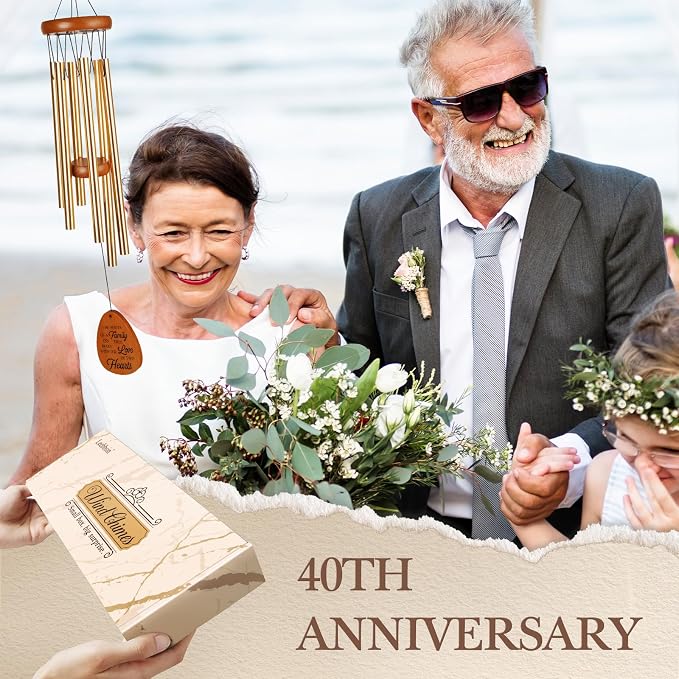 Leebbsin 40th Wedding Anniversary Wind Chime, Happy 40th Anniversary Romantic Gifts for Couple, Parents, Wife, Husband, Friends, Ruby Wedding Anniversary's Keepsake Gifts Ideas | Happy 40th Anniversary Romantic Gifts for Couple, Parents, Wife, Husband,...
