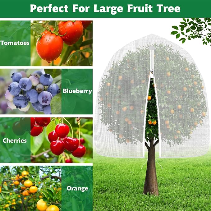 OZMI 2 Pack Bird Netting for Garden, 8 x 8 FT Blueberry Bush Netting Cover with Zipper, Drawstring Reusable Mesh Plant Protector for Shrubs Bush Fruit Tree Potted