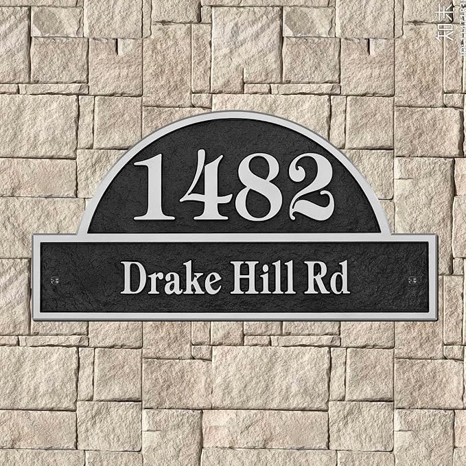Address Plaque Creative Design - 12'' x 6.02'' Custom Address Sign for House,House Number Plaque Sign for Outside House,Driveway,Mailbox Metal & Large Options (Style 3)