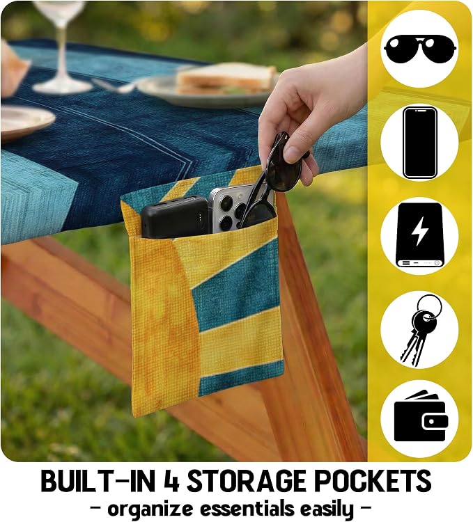 Picnic Table Cover with Bench Covers Tablecloth Fitted Table Cloth Set Camping Essentials Tools Supplies Rv Travel Accessory Gear Outdoor Road Trip Necessities Gadgets Camper Gadgets Things Ideas Kit