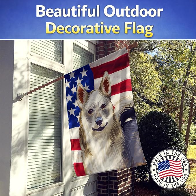 Caroline's Treasures CK6731CHF Swedish Vallhund Dog American Flag House Flag Large Porch Sleeve Pole Decorative Outside Yard Banner Artwork Wall Hanging, Polyester, House Size, Multicolor