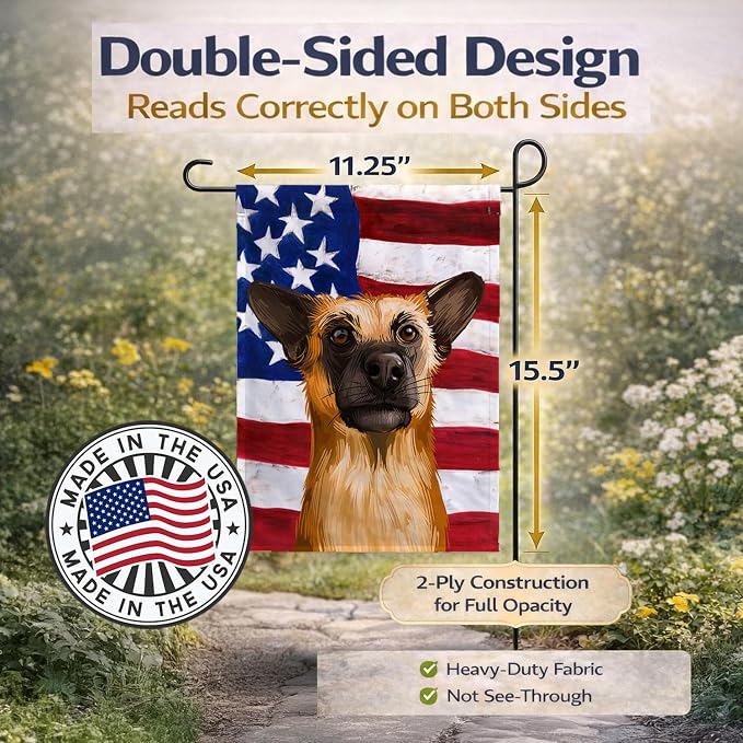 Caroline's Treasures CK6489GF Chinook Dog American Flag Garden Flag Mailbox Flag Decorative Yard Flag Banner Outside Patio Artwork Yard Flower Beds, Garden Size, Multicolor