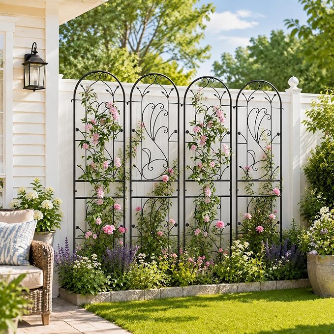 2 Pack 87x20in Garden Trellises, Sunflower Black Metal Coated Rustproof Trellis for Climbing Plants Outdoor, Roses, Vegetables, Vines, Cucumbers