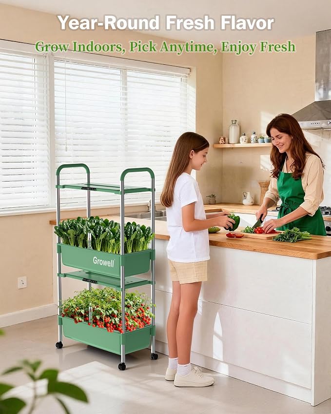 Growell 54 Pods Hydroponics Growing System Kit with Independent Water Pump | Vertical Indoor Herb Garden with 2 Light Modes & 2 Timer, Smart Water Circulation, 28L Water Tank, Movable & Space-Saving