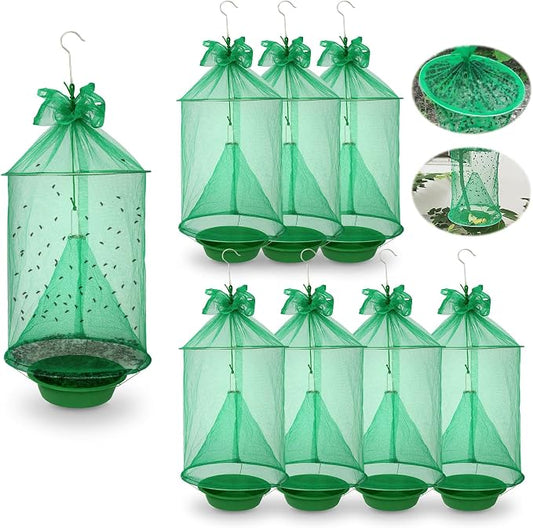 8 Pack Reusable Ranch Fly Trap Hanging, Fly Traps Outdoor Fly Catcher Killer Hunter Cage Control, Farm Horse Stable Fly Trap for Orchard, Barn, Garden