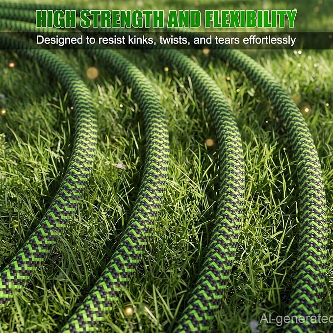 NON-EXPANDABLE Garden Hose 100ft x5/8'', Heavy Duty Flexible Water Hose with 10-Function Sprayer, Lightweight, Leak Proof, Durable Fabric Skin, Pressure Resistant for Yard, Outdoor