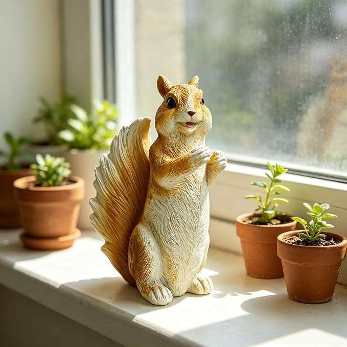 Cute Outdoor Resin Squirrel Statue Garden Decor - IP65 Waterproof Squirrel Sculpture, Unique Outdoor Decor, for Lawn and Garden Ornaments