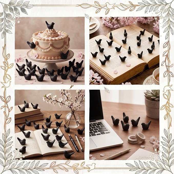 Sieral 100 Pcs Black Mini Bird Figurines Miniature Resin Bird Statues Small Animal Statues Fairy Garden Accessories for Micro Garden Landscape Dollhouse Cake Potted Plants DIY Craft, 0.59" x 0.67"
