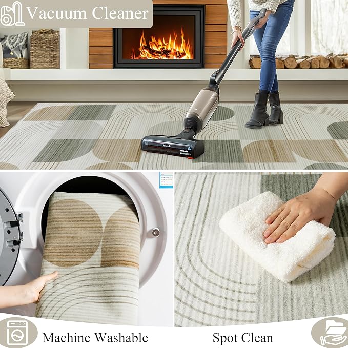 Soft Modern Geometric Abstract Large Machine Washable 4x6 Area Rug | Beige Rugs for Bedroom Living Room, Non-Shedding Faux Wool Indoor Throw Floor Carpet for Office Entryway Dining Room Decor