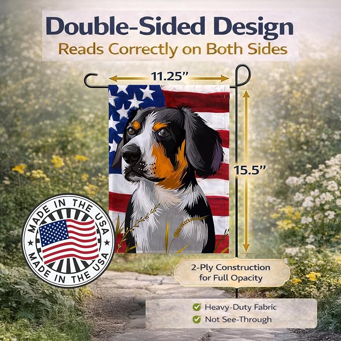 Caroline's Treasures CK6516GF Entlebucher Mountain Dog American Flag Garden Flag Mailbox Flag Decorative Yard Flag Banner Outside Patio Artwork Yard Flower Beds, Garden Size, Multicolor