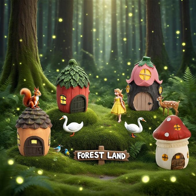 Nicunom 4 Pack Fairy Garden House, Miniature Mushroom House Resin Fairy House Statues Indoor/Outdoor Figurine Fairy Garden Accessories for Micro Landscape Lawn Yard Decor Gift