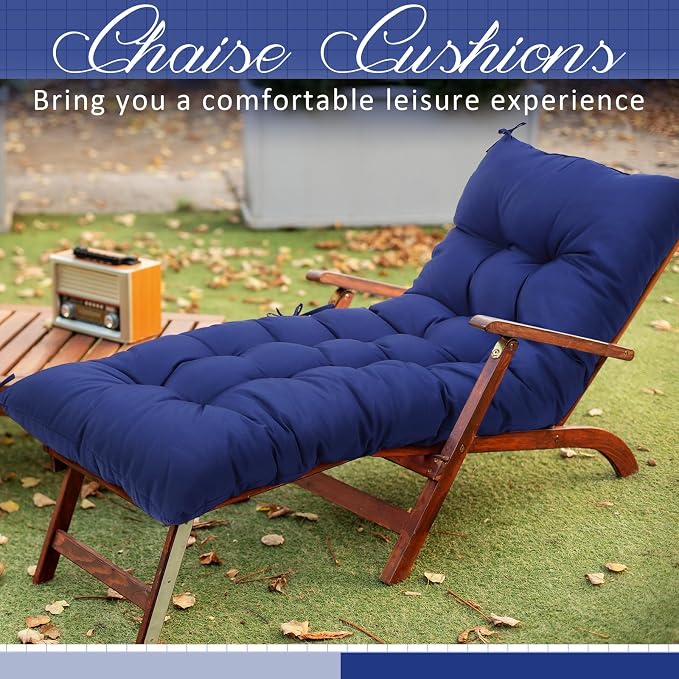Wenqik Outdoor Bench Cushion 48 x 18 x 5 Inch Waterproof Patio Swing Cushion with Removable Zippered Cover Adjustable Ties Seat Pad for Porch Bench Garden Loveseat(Navy Blue, Grid Pattern)