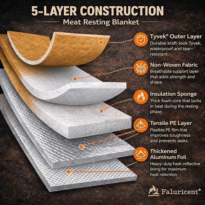 BBQ Blanket for Resting Meat, Insulated BBQ Meat Blanket for Juicy Tender Brisket, Meat Resting Blanket with 5 XL Butcher Paper Sheets, BBQ Gifts for Men Dad