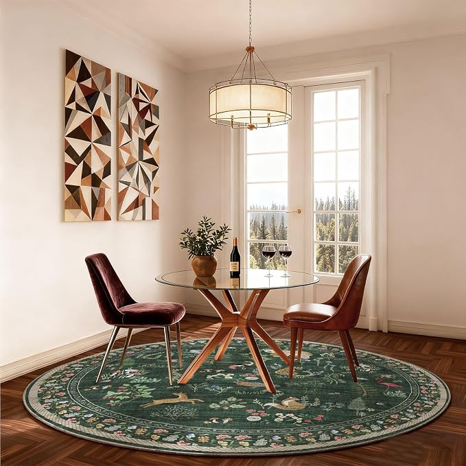 Washable Round Rugs for Bedroom 4ft: Living Room Rug Stain Resistant Non Slip Low Pile Ultra Soft Faux Wool Small Circle Rugs for Kitchen Entryway Nursery Bathroom Entrance Dorm Home Office Indoor