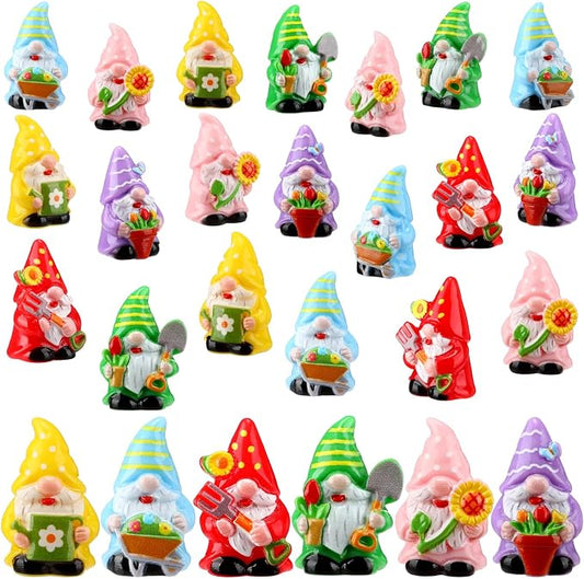 Yaomiao 60 Pcs Mini Gnomes Figurines Flower Resin Gnomes Figurines Decorations Sunflower Tulips Flowers Pots Mini Resin Gnome for Summer Table Landscape Fairy Garden Accessories Tiered Tray Decor